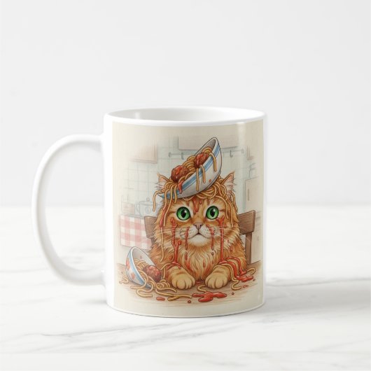 オレンジ色のスパゲッティキティのコーヒーマグ コーヒーマグカップ (左)