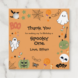 オレンジ色のスプーキーな1歳 ハロウィン 誕生日 フェイバータグ