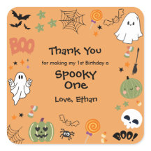 オレンジ色のスプーキーな1歳のハロウィン 誕生日