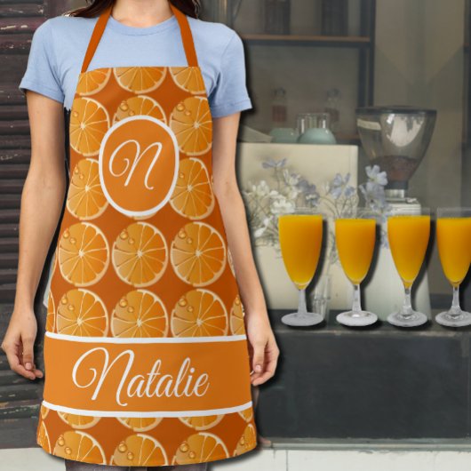 オレンジ色のスライスパターン – エプロンモノグラムのン エプロン