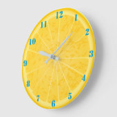 オレンジ色のスライス（青） ラージ壁時計 (傾斜)