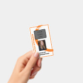 オレンジ色のスワール従業員名、写真、タイトル、バーコード バッジ (手持ち)