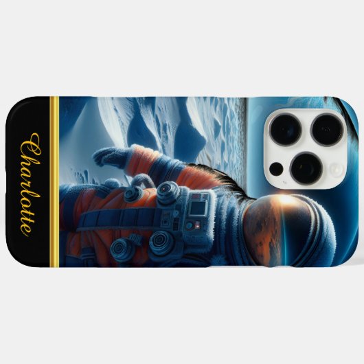 オレンジ色のスーツ鮮やかを着た宇宙飛行士 Case-Mate iPhoneケース (裏面 (横))