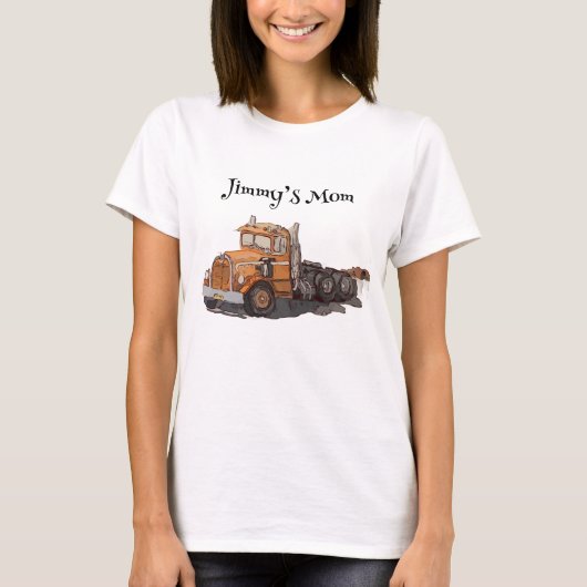 オレンジ色のセミトラックの少年誕生日パーティー Tシャツ (正面)