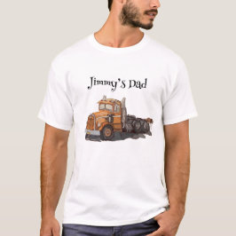 オレンジ色のセミトラックの少年誕生日パーティー Tシャツ