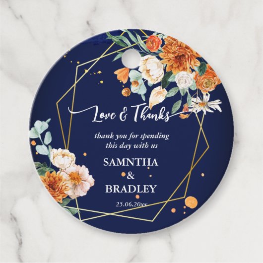 オレンジ色のセージの花ネイビー感謝していブ・ブルー フェイバータグ (正面)