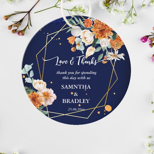 オレンジ色のセージの花ネイビー感謝していブ・ブルー フェイバータグ