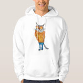 オレンジ色のセーターとブルーを着たメガネのかわいい猫 パーカ (正面)