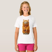 オレンジ色のセーターを着たかわいい茶トラの子猫 キッズ Tシャツ (正面フル)