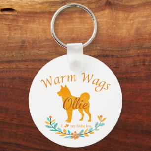オレンジ色のソフトパステル調柴犬 オーダーメイドクリスマス キーホルダー