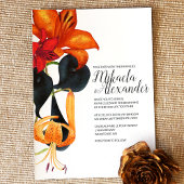 オレンジ色のタイガーリリー ネイビーブルー マゼンタ 秋の結婚式 招待状