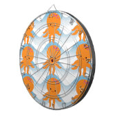 オレンジ色のタコと青い波のパターン ダーツボード (正面右)