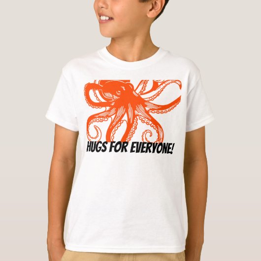 オレンジ色のタコを抱っこしたキッズTシャツ Tシャツ (正面)