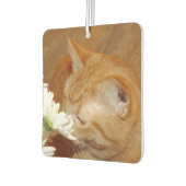 オレンジ色のタビー猫が花の匂いを嗅ぐ カーエアーフレッシュナー (左)