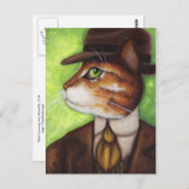 オレンジ色のタビー猫のスーツのネクタイ帽子はがき ポストカード (正面/裏面)