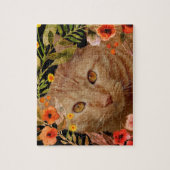 オレンジ色のタビー猫の写真とフラワーフレームのジグソー ジグソーパズル (縦)