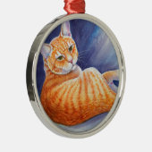 オレンジ色のタビー猫を引っ張る メタルオーナメント (右)