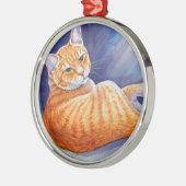 オレンジ色のタビー猫を引っ張る メタルオーナメント (左)