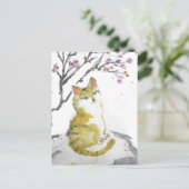 オレンジ色のタビー猫クローズアップ葉書 ポストカード (スタンド正面)