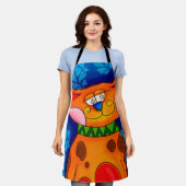 オレンジ色のタビー猫 エプロン (着用した状態)