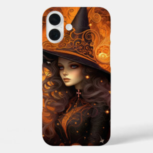 オレンジ色のタロットカードの女性 スプーキー ゴシック ハロウィン デザイン iPhone 16 PLUSケース