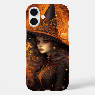 オレンジ色のタロットカードの女性 スプーキー ゴシック ハロウィン デザイン iPhone 16 PLUSケース