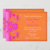 オレンジ色のタンジェリンと真っ赤な炎のようなバラのモダンな結婚式の招待状 招待状 (正面/裏面)