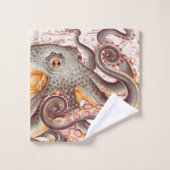 オレンジ色のタンジェリンタコ触手ヴィンテージマップ バスタオルセット (ウォッシュタオル)