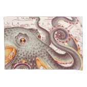 オレンジ色のタンジェリンタコ触手ヴィンテージマップ 枕カバー (正面)