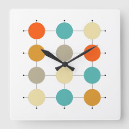 オレンジ色のターコイズクリームサークルMid Century スクエア壁時計