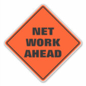 オレンジ色のダイヤモンド道路警戒標識ネットワーク前方 シール (正面)