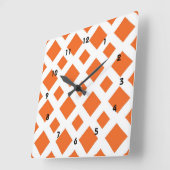 オレンジ色のダイヤモンド(白) スクエア壁時計 (傾斜)