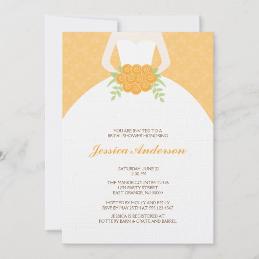 オレンジ色のダマスクと花嫁のブライズシャワー 招待状 (正面)