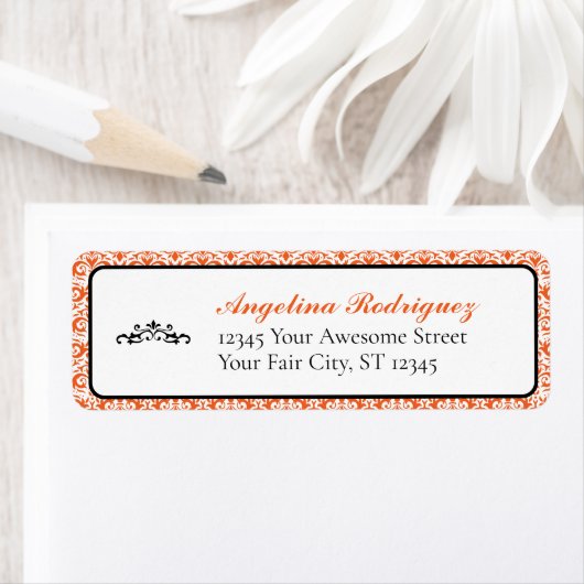 オレンジ色のダマスクのパターン卒業 ラベル (インサイチュ)