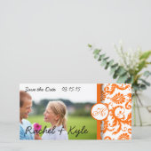 オレンジ色のダマスクの渦巻き旋回が日付写真を保存 セーブザデート (スタンド正面)