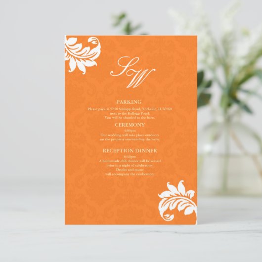 オレンジ色のダマスコウェディングエンクロージャカード エンクロージャーカード (スタンド正面)