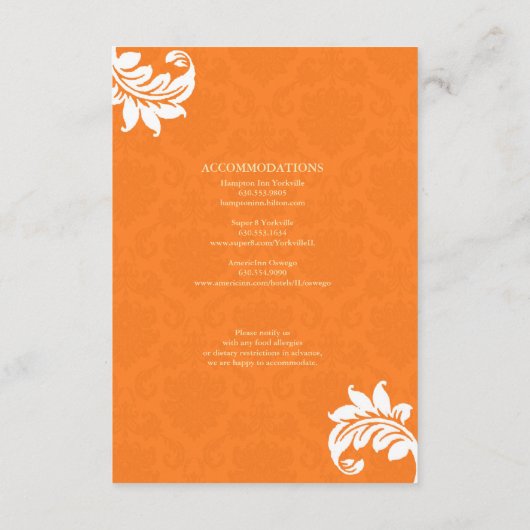 オレンジ色のダマスコウェディングエンクロージャカード エンクロージャーカード (裏面)