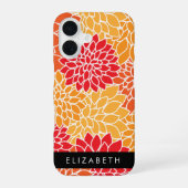 オレンジ色のダリアのお花の模様とお名前 iPhone 16ケース (裏面)