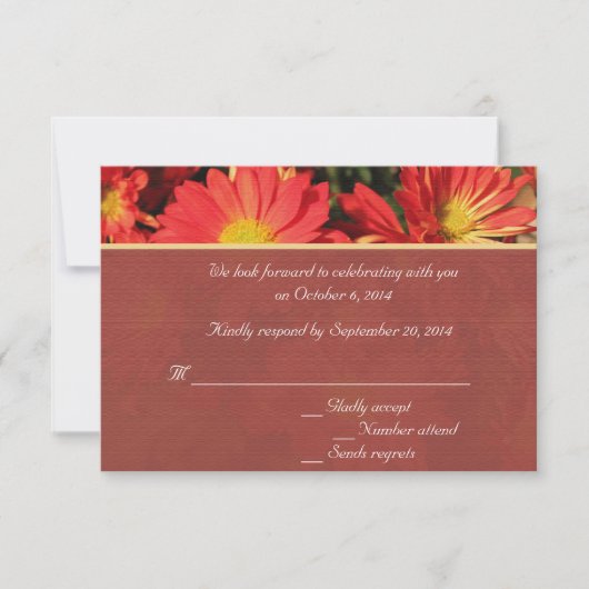 オレンジ色のダリアの花　結婚式の出欠確認　ウェディング 招待状 (正面)