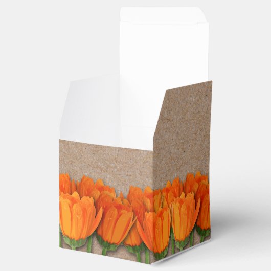 オレンジ色のチューリップがデザインされたクラフト紙の2インチパーティーファボリーボックス フェイバーボックス (オープン)