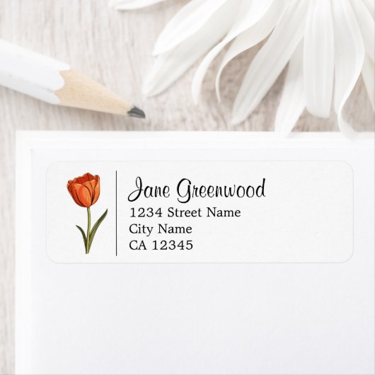 オレンジ色のチューリップの名前とアドレス ラベル (インサイチュ)