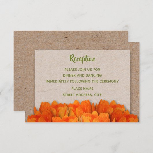 オレンジ色のチューリップオンクラフトウェディングレセプションカード エンクロージャーカード (正面/裏面)