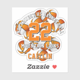 オレンジ色のチームカラーのバスケットボールが子供の名前と一緒 シール