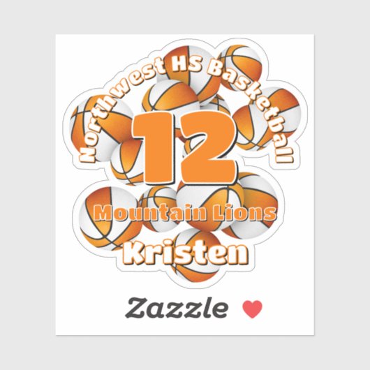 オレンジ色のチームカラーのバスケットボール子供名 シール (シート)