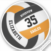 オレンジ色のチームカラーの女の子の男の子バレーボール シール (正面)