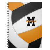 オレンジ色のチームカラーの男の子バレーボール ノートブック (正面)