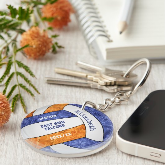 オレンジ色のチームカラーパーソナライズされたバレーボール キーホルダー (正面右)