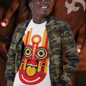 オレンジ色のティキマスク付き赤 Tシャツ