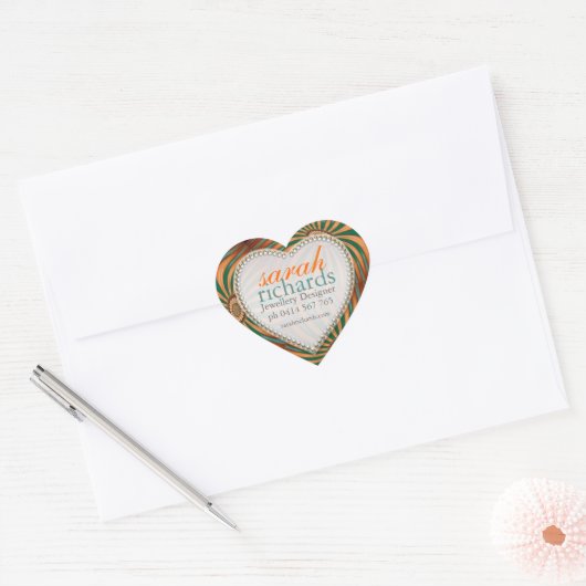 オレンジ色のティール(緑がかった色)フローラスワールCustomNameハートシール ハートシール (封筒)