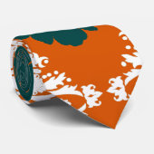 オレンジ色のティール(緑がかった色)ホワイトダマスクパターン ネクタイ (ロール)